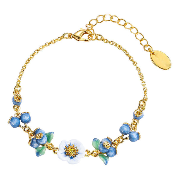 Handmade Enamel Bracelet, Adjustable Blueberry Flower Bracelet