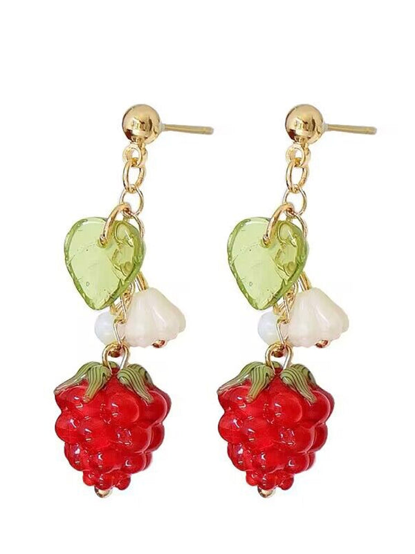 Cute raspberry earrings red berry earrings fruit earrings summer earrings, gift for her