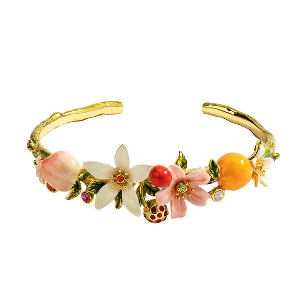 Peach Orange Cherry Flowers Fruit Series Enamel Bracelet