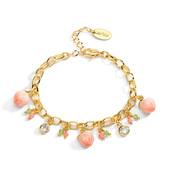 Sweet and Lovely Peach and Peach Blossom Adjustable Bracelet