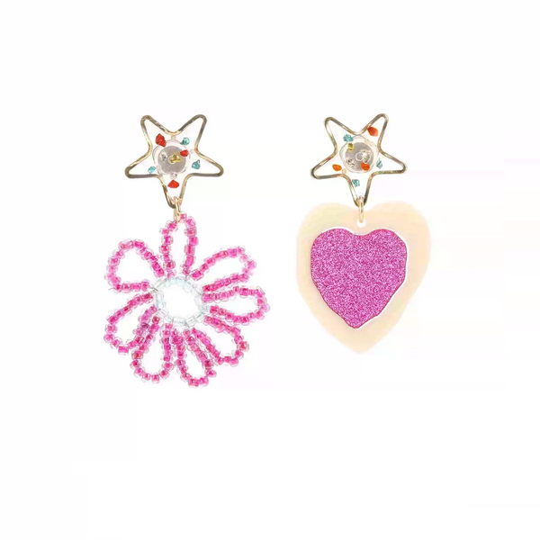 Heart Beaded Flower Earrings