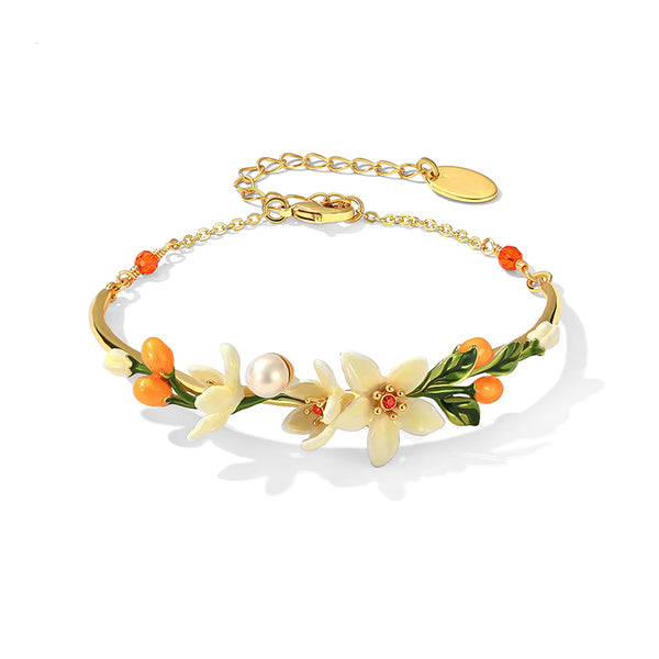 Enamel Glaze White Orange Blossom and Small Kumquat Bracelet