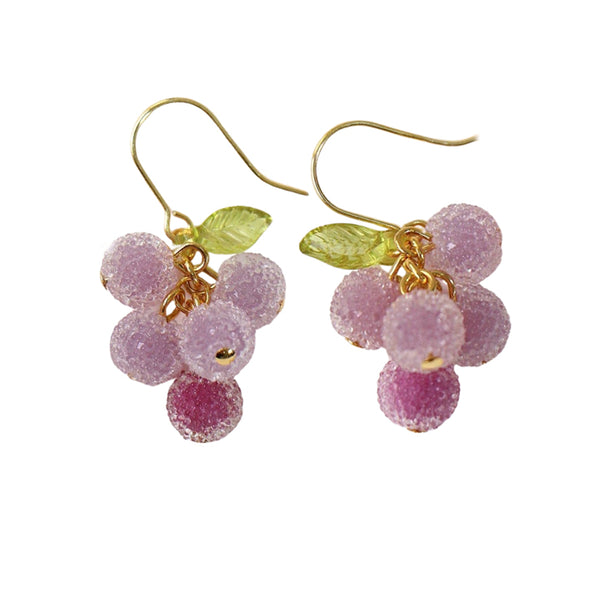 Handmade Berry Fruit Earrings, Grape Frosty Silver