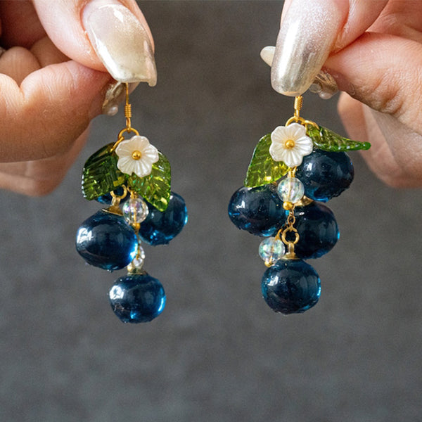 Blueberry Cluster Earrings - Resin Drop Fruit Earrings for Food Lovers