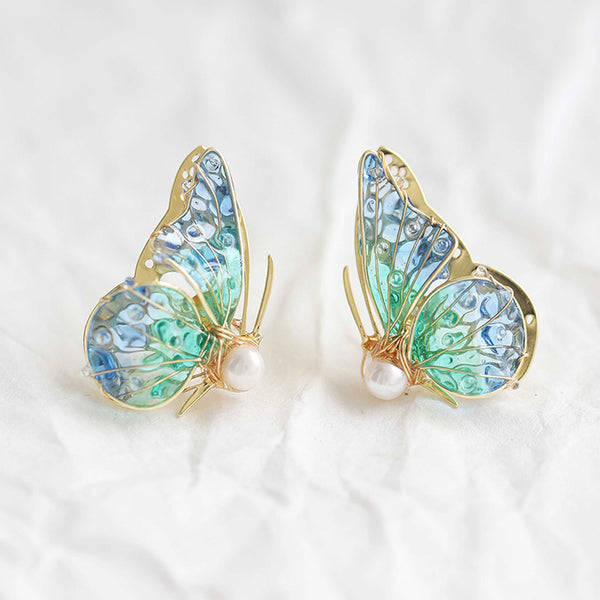 Handmade Multicolor Butterfly Wing Earrings, 925 Sterling Silver, Gift for Her