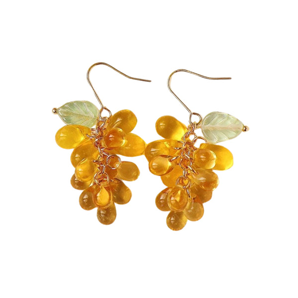 Handmade Grape Earrings, Gold Hoop Earrings with charm, Glass charm earrings, Fruit Earrings, Food Jewelry, Grape drop earrings, Unique gift